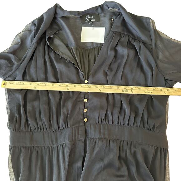 Nina Parker Womens Black Wide Leg Long Sleeve Button-Front Jumpsuit Plus 24W - Picture 7 of 12